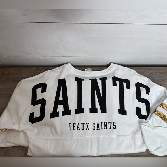PINK Victoria's Secret Tops - Pink NFL Saints Spirit Jersey with sequin sleeves - Size Medium